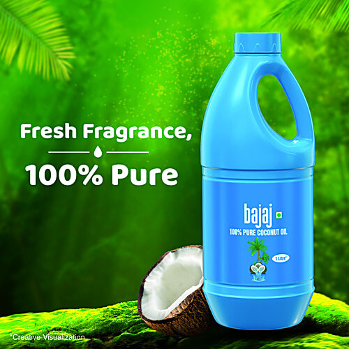 Bajaj 100% Pure Coconut Oil, 1 L  Edible Grade Coconut Oil, For Hair Care & Beauty, Cooking