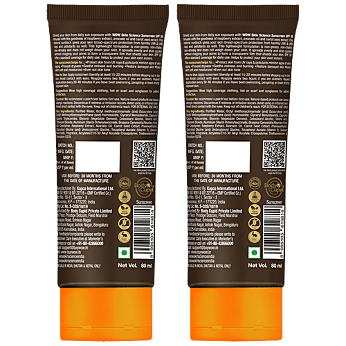 Wow Skin Science Matte Finish Sunscreen Creme - With SPF 35 PA++, For All Skin Types, 80 ml (Pack of 2) 