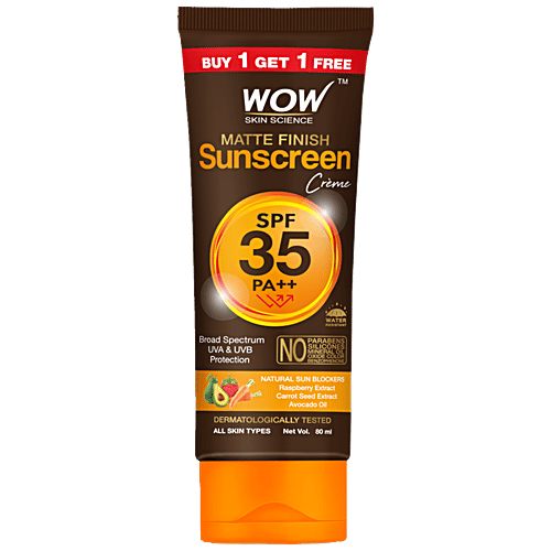Wow Skin Science Matte Finish Sunscreen Creme - With SPF 35 PA++, For All Skin Types, 80 ml (Pack of 2) 