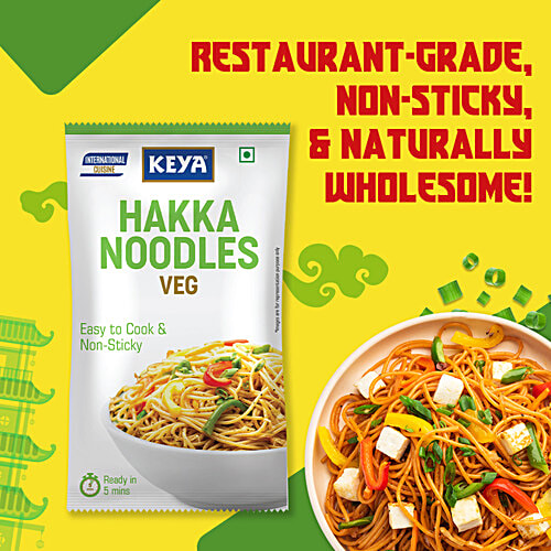 Keya Hakka Noodle Veg - Refined Wheat Flour, Easy To Cook & Non Sticky, Veg, 150 g Pouch 