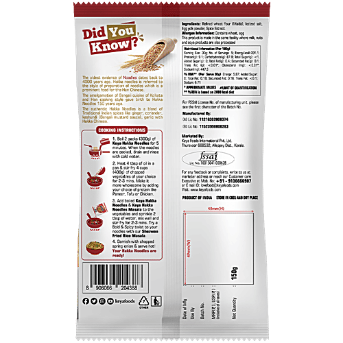 Keya Egg Hakka Noodle - Refined Wheat Flour, Easy To Cook & Non-Sticky, Contains Egg, 150 g