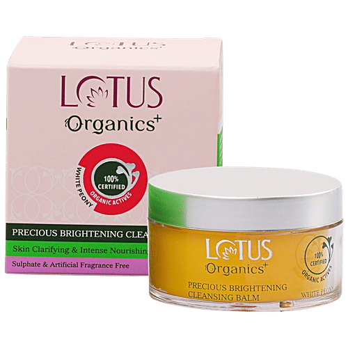 Lotus Organics+ Precious Brightening Cleansing Balm - White Peony, Removes Impurities & Dirt, 50 g  