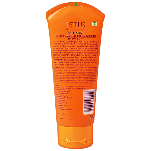 Lotus Herbals Safe Sun Vitamin C Matte Gel Daily Sunscreen - SPF 50, PA+++, Paraben Free, Normal To Oily Skin, 100 g  