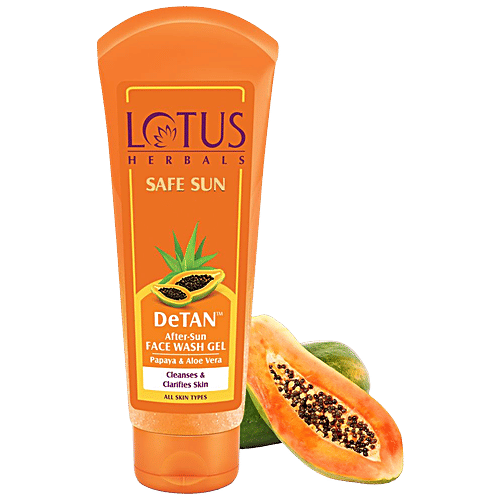 Lotus Herbals Safe Sun Detan After-Sun Face Wash Gel - Papaya & Aloe Vera, For All Skin Types, 100 g  