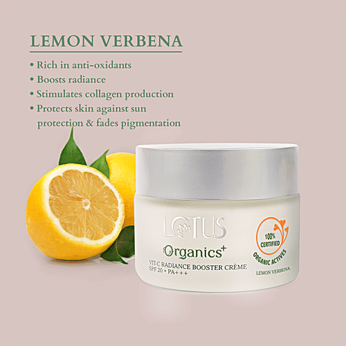 Lotus Organics+ Vit-C Radiance Booster Creme - Lemon Verbena, SPF 20, PA+++, Illuminates Skin, 50 g
