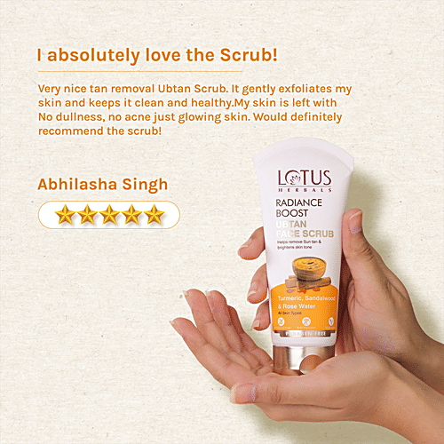 Lotus Herbals Radiance Boost Ubtan Face Scrub - Turmeric, Sandalwood & Rose Water, Paraben Free, 100 g  