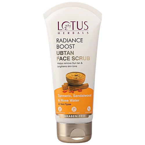 Lotus Herbals Radiance Boost Ubtan Face Scrub - Turmeric, Sandalwood & Rose Water, Paraben Free, 100 g  