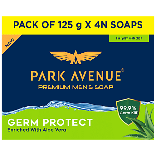 Park Avenue Germ Protect Premium Men’s Soap | Enriched with Aloe Vera, Gentle on skin | Kills 99.9% Germs, 125 g (Pack of 4) 