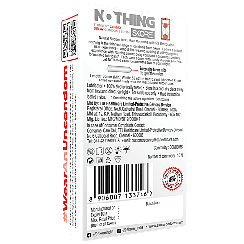 Skore Nothing Climax Delay Condoms - Ultra Thin, 10 pcs