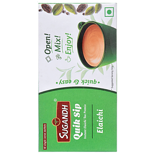 SUGANDH Quik Sip Instant Elaichi Tea Premix - Open Mix & Enjoy, 140 g (10 Sachets x 14 g each) 