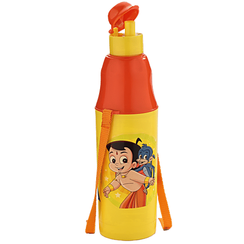 Pratap Pio M Chhota Bheem Water Bottle With Belt & Straw - Leakproof, 500 ml  