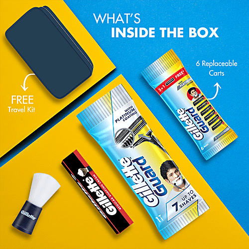 Buy Gillette Guard Shaving Kit For Men, Razor, Cartridges, Cream