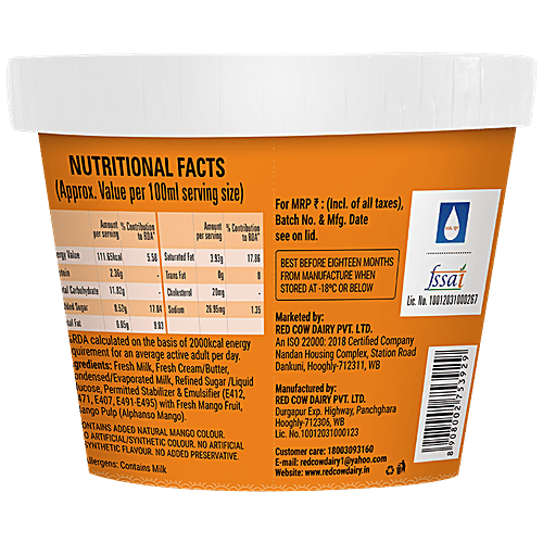 Red Cow Dairy Real Mango Ice Cream, 125 ml Tub 