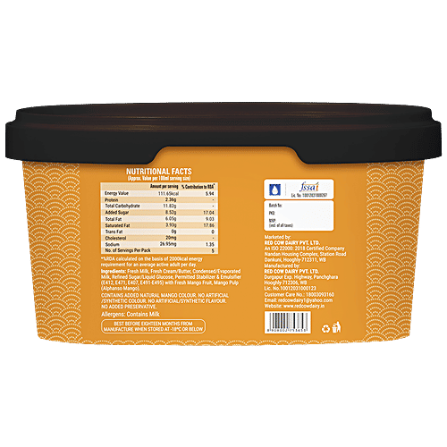 Red Cow Dairy Real Mango Ice Cream, 500 ml Tub Real Mango Flavour
 Rich & Creamy Texture