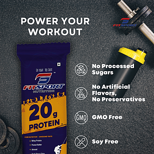 Fitsport Nutrition 20g Protien Bar - Energy Booster, No Preservatives, 65 g  