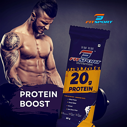 Fitsport Nutrition 20g Protien Bar - Energy Booster, No Preservatives, 65 g  