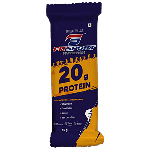 Fitsport Nutrition 20g Protien Bar - Energy Booster, No Preservatives, 65 g  