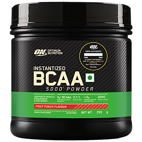 Optimum Nutrition Instantized BCAA 5000 Powder - Fruit Punch Flavour, Supports Muscle Endurance & Recovery, 30 Servings, 250 g  