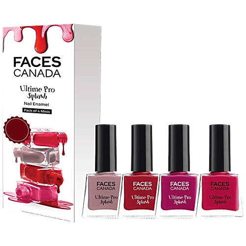 Faces Canada Ultime Pro Splash Mini Nail Enamel - Floral Dream, Royal Ruby, Cherry Blast & Watermelon, 5 ml (Pack of 4) 