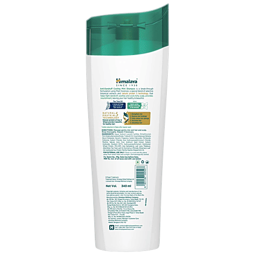 Himalaya Anti-Dandruff Cooling Mint Shampoo up to 00 relief dandruff and itchy scalp with Cooling mint and Tea Tree oil, 340 ml  