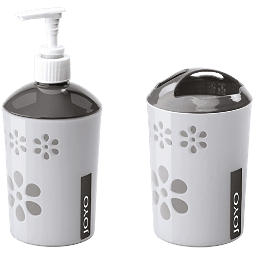 Joyo Fantacy Bath Set - Liquid Dispenser, Toothbrush Holder, Glass, Soap Dish, Sky Light Grey, 4 pcs  
