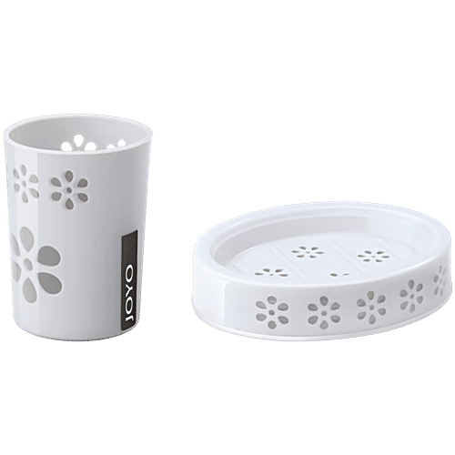 Joyo Fantacy Bath Set - Liquid Dispenser, Toothbrush Holder, Glass, Soap Dish, Sky Light Grey, 4 pcs  