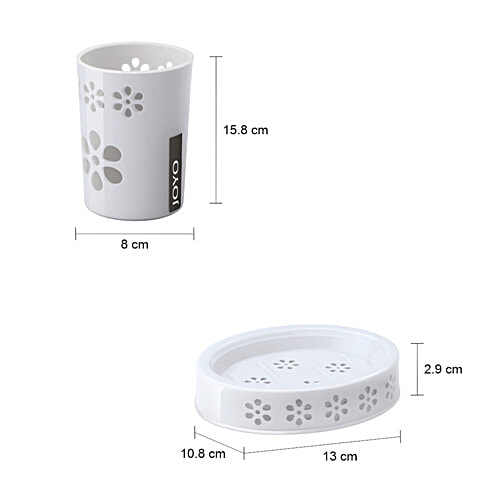 Joyo Fantacy Bath Set - Liquid Dispenser, Toothbrush Holder, Glass, Soap Dish, Sky Light Grey, 4 pcs  