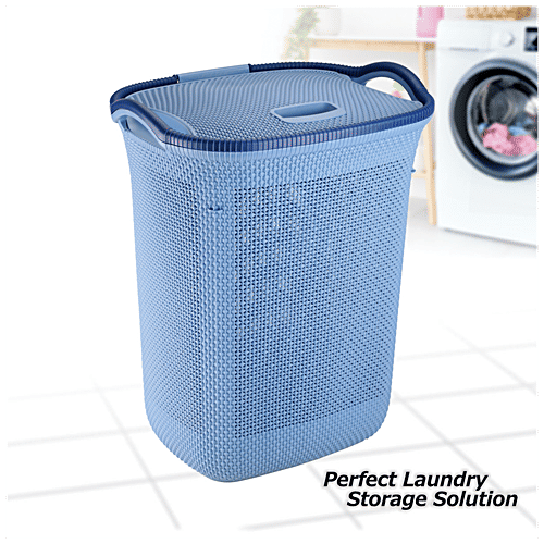 Joyo Honey Comb Plastic Laundry Basket With Lid - Blue, 52 L  