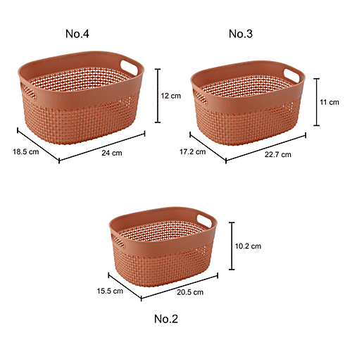 Joyo Filo Basket - Oval, No. 2, 3, 4, Plastic, High Quality, Organiser, Brown, 3 pcs  