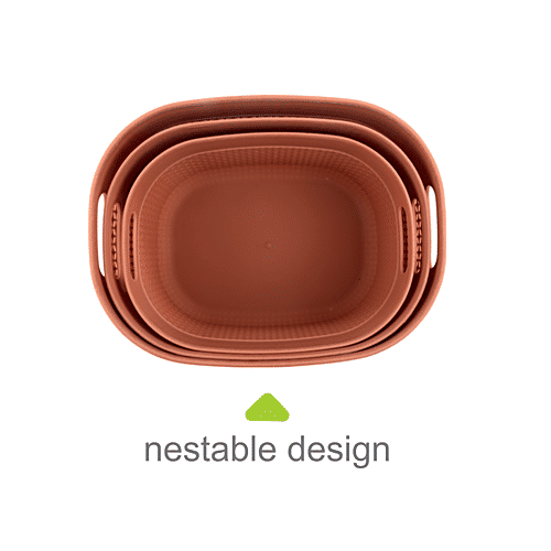 Joyo Filo Basket - Oval, No. 2, 3, 4, Plastic, High Quality, Organiser, Brown, 3 pcs  