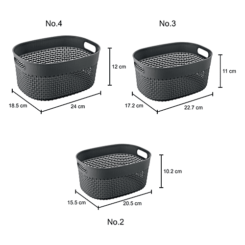 Joyo Filo Basket - Oval, No. 2, 3, 4, Plastic, High Quality, Organiser, Grey, 3 pcs  High Quality
 Organiser
 Multipurpose