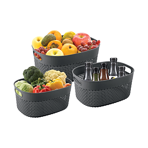 Joyo Filo Basket - Oval, No. 2, 3, 4, Plastic, High Quality, Organiser, Grey, 3 pcs  High Quality
 Organiser
 Multipurpose