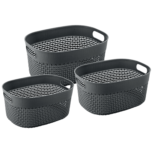 Joyo Filo Basket - Oval, No. 2, 3, 4, Plastic, High Quality, Organiser, Grey, 3 pcs  High Quality
 Organiser
 Multipurpose