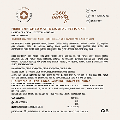 Buy Just Herbs HerbEnriched Matte Liquid Lipstick Kit LongLasting