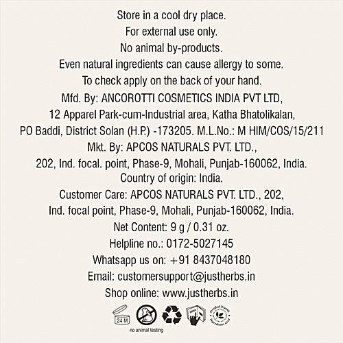 Just Herbs Herb-Enriched 9 In 1 Eye Shadow Palette -  Long Wearing, Easily To Blend, 9 g Sunshine - Day Palette Non-Patchy