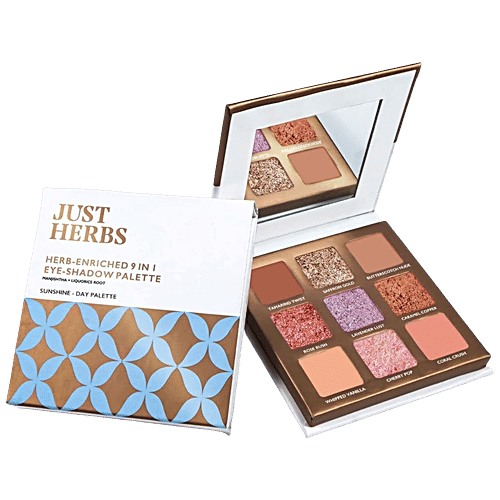 Just Herbs Herb-Enriched 9 In 1 Eye Shadow Palette -  Long Wearing, Easily To Blend, 9 g Sunshine - Day Palette Non-Patchy