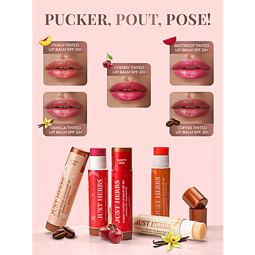 Just Herbs Tinted Lip Balm - With SPF 20+, Almond Oil, Shea Butter, 4 g Cherry 
