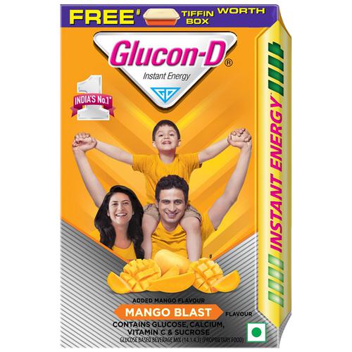 Glucon-D Instant Energy Nutrition Drink Mango Blast Refill, 450 g (Get Free Tiffin) 