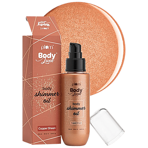 Plum BodyLovin’ Body Shimmer Oil - Copper Sheen, Non-Greasy, Long-Lasting Shimmer, Deeply Moisturises, 90 ml