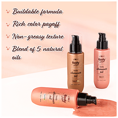 Plum BodyLovin’ Body Shimmer Oil - Copper Sheen, Non-Greasy, Long-Lasting Shimmer, Deeply Moisturises, 90 ml