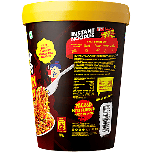 MasterChow Instant Cup Noodles - Korean 2X Spicy Flavour, Wholewheat, Fried Garlic Topping, 100 g  