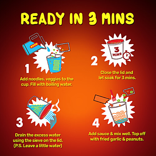 MasterChow Instant Cup Noodles - Korean 2X Spicy Flavour, Wholewheat, Fried Garlic Topping, 100 g  