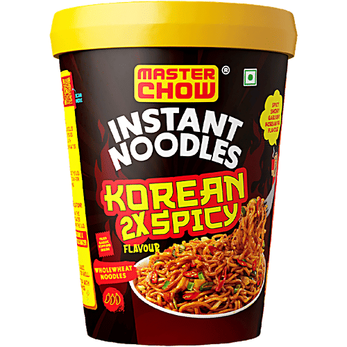 MasterChow Instant Cup Noodles - Korean 2X Spicy Flavour, Wholewheat, Fried Garlic Topping, 100 g  