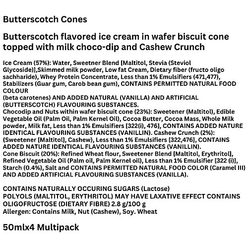 The Brooklyn Creamery Cones - Brooklyn Bridge Butterscotch, No Added Sugar, 50 ml (Pack of 4)