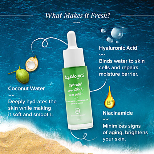 Aqualogica Hydrate+ Face Serum - Coconut Water & Hyaluronic Acid, For Dewy & Plump Skin, 30 ml  
