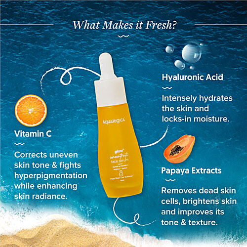 Aqualogica Glow+ Concentrate Face Serum - Vitamin C, Papaya & Hyaluronic Acid, For Glowing & Brightening Skin, 30 ml  