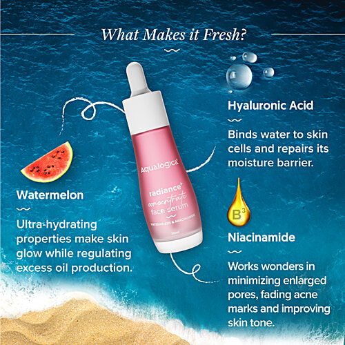 Aqualogica Radiance+ Concentrate Face Serum - Watermelon & Niacinamide, Nourish Skin Deeply, 30 ml  