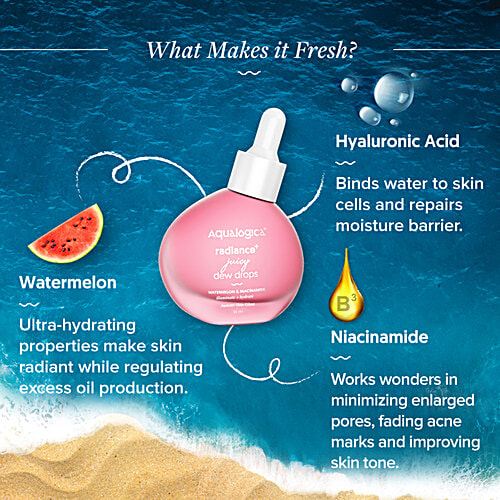 Aqualogica Radiance+ Juicy Dew Drops - Watermelon & Niacinamide, Instant Glow, 30 ml  