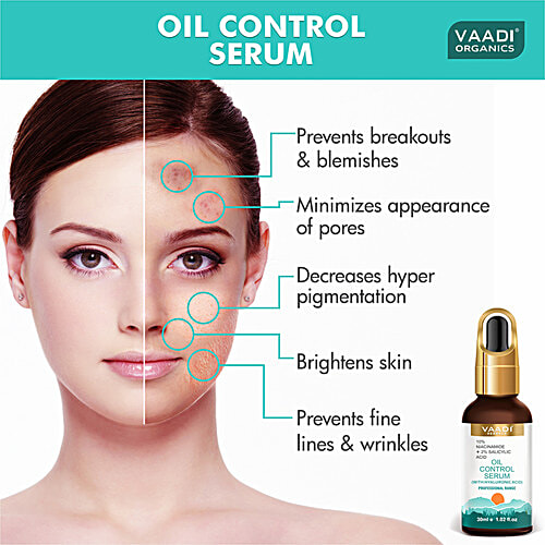Buy VAADI HERBALS Oil Control Serum With 10 Niacinamide, 2 Salicylic Acid & Hyaluronic Acid