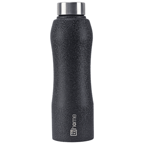 bb home Trendy Stainless Steel Water Bottle With Steel Cap - Texture Black, Leak Proof, 1 L  